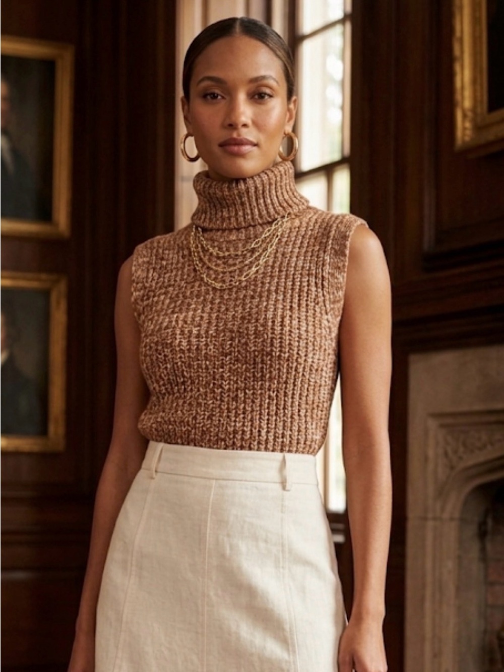 Derek Lam 10 Crosby Cotton Knit Hi Low Turtleneck Vest - Small